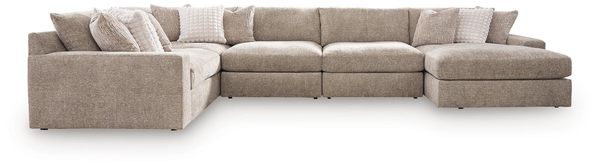 Nexora-Court Burlap 5-Piece Sectional with Right-Facing Chaise (Online Special Price)