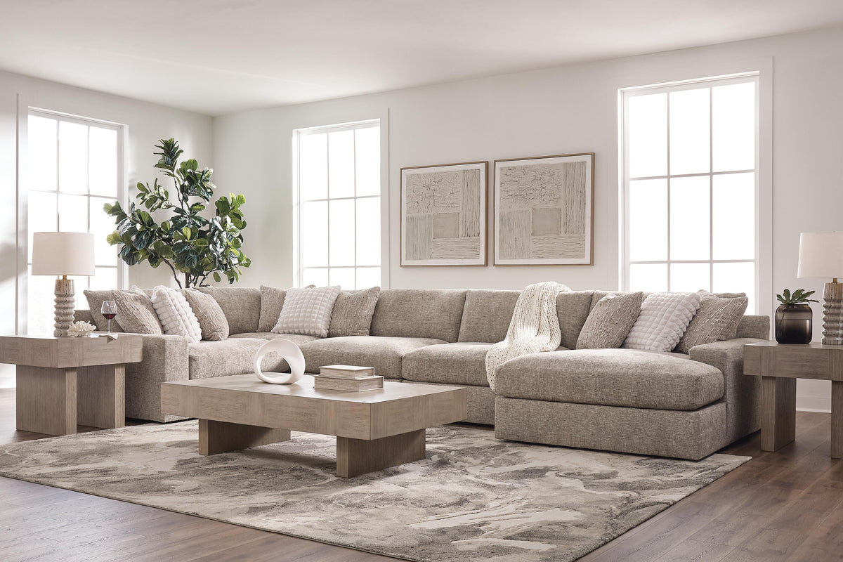 Nexora-Court Burlap 5-Piece Sectional with Right-Facing Chaise (Online Special Price)
