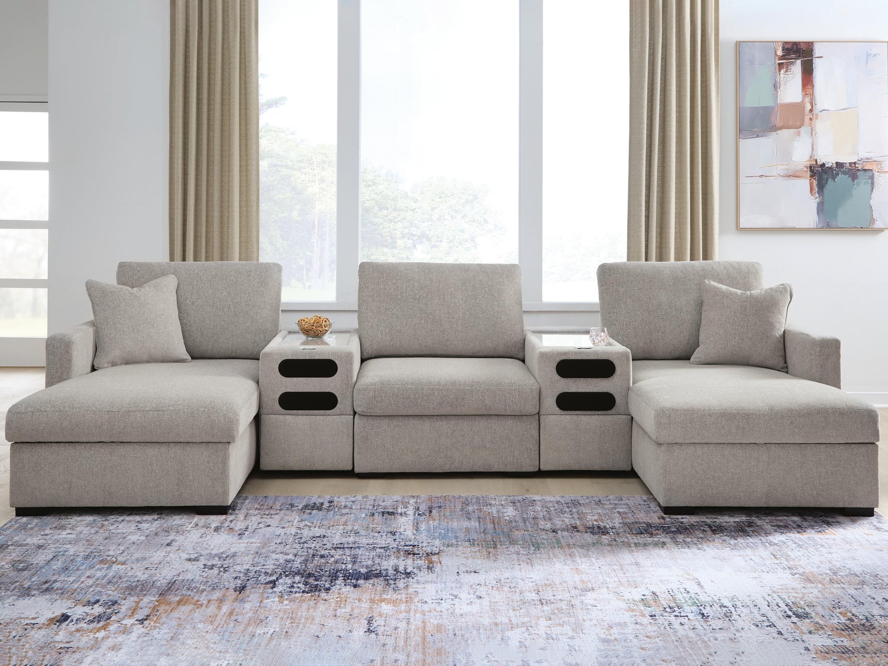 ModMax Luxe Flint 5-Piece Double Chaise Sectional with Audio Consoles