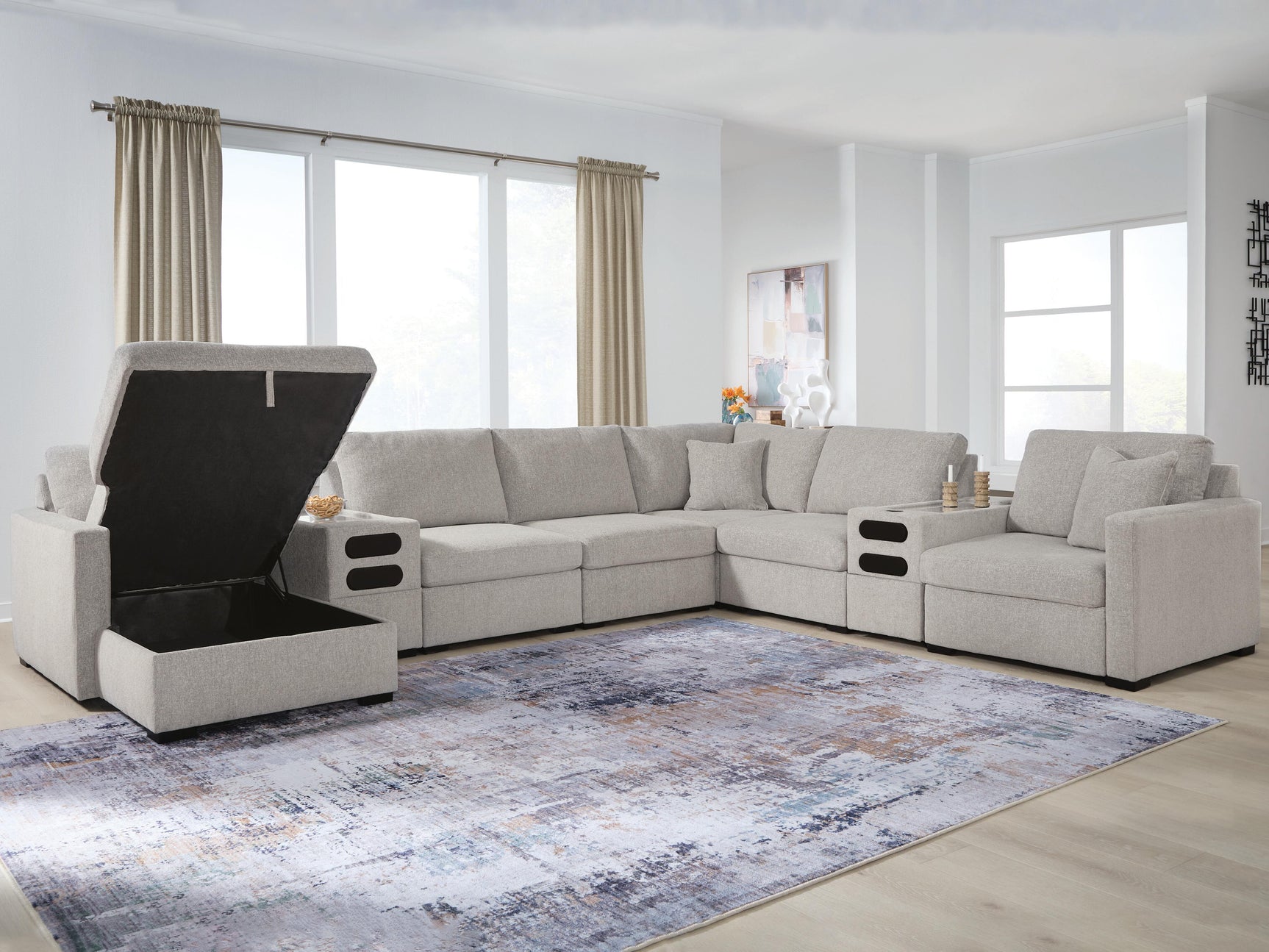 ModMax Luxe Flint 8-Piece Sectional with LAF Storage Chaise and Audio Consoles (Online Special Price)