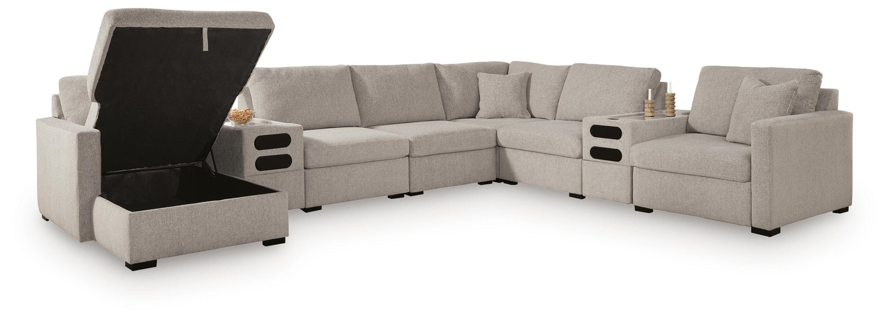 ModMax Luxe Flint 8-Piece Sectional with LAF Storage Chaise and Audio Consoles (Online Special Price)