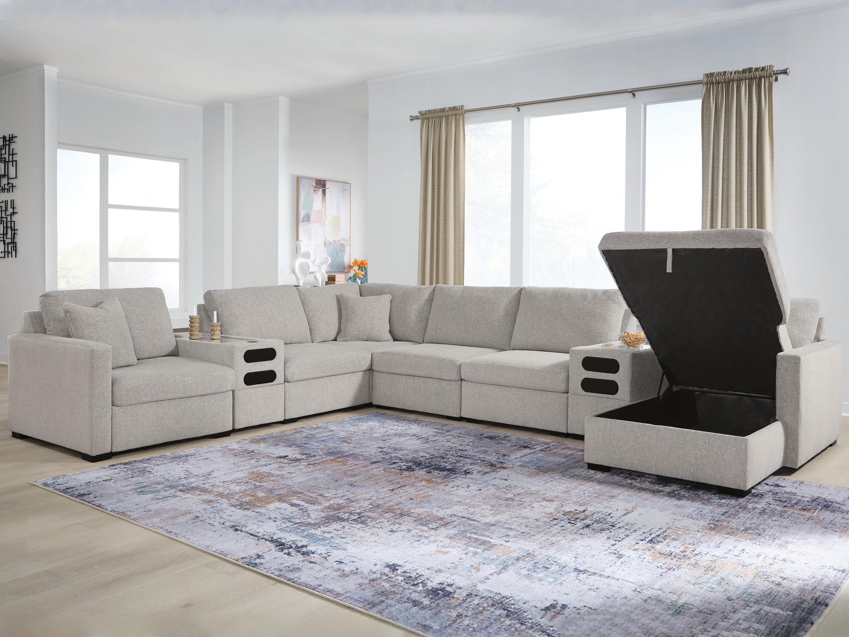ModMax Luxe Flint 8-Piece Sectional with RAF Storage Chaise and Audio Consoles (Online Special Price)