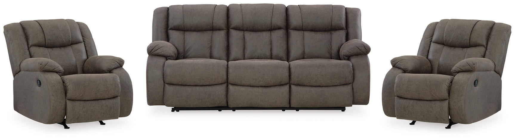 First Base Gunmetal Reclining Sofa and 2 Recliners (Online Special Price)