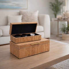 Wagner Natural/Gold Cork Boxes with Hardware (Set of 2)