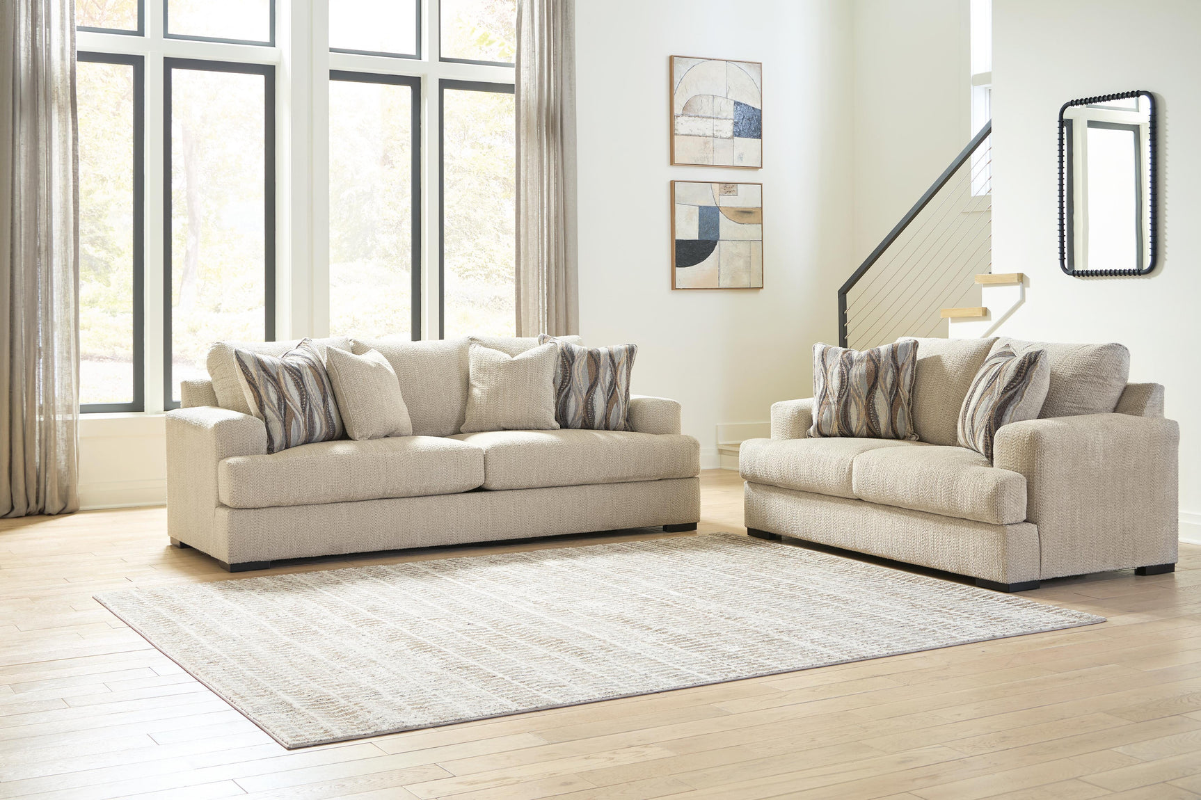 Lofwood Oatmeal Sofa and Loveseat