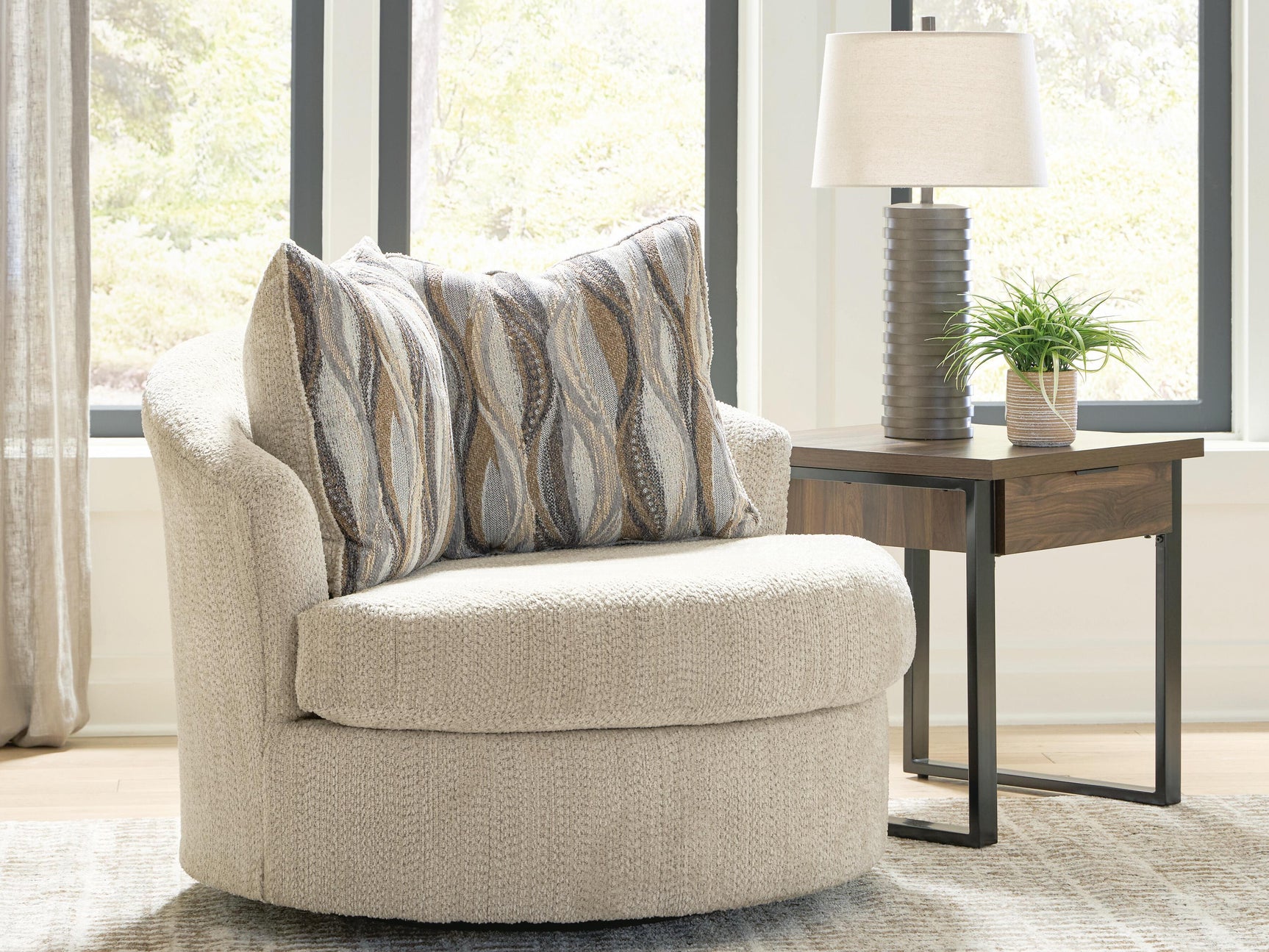 Lofwood Oatmeal Swivel Accent Chair