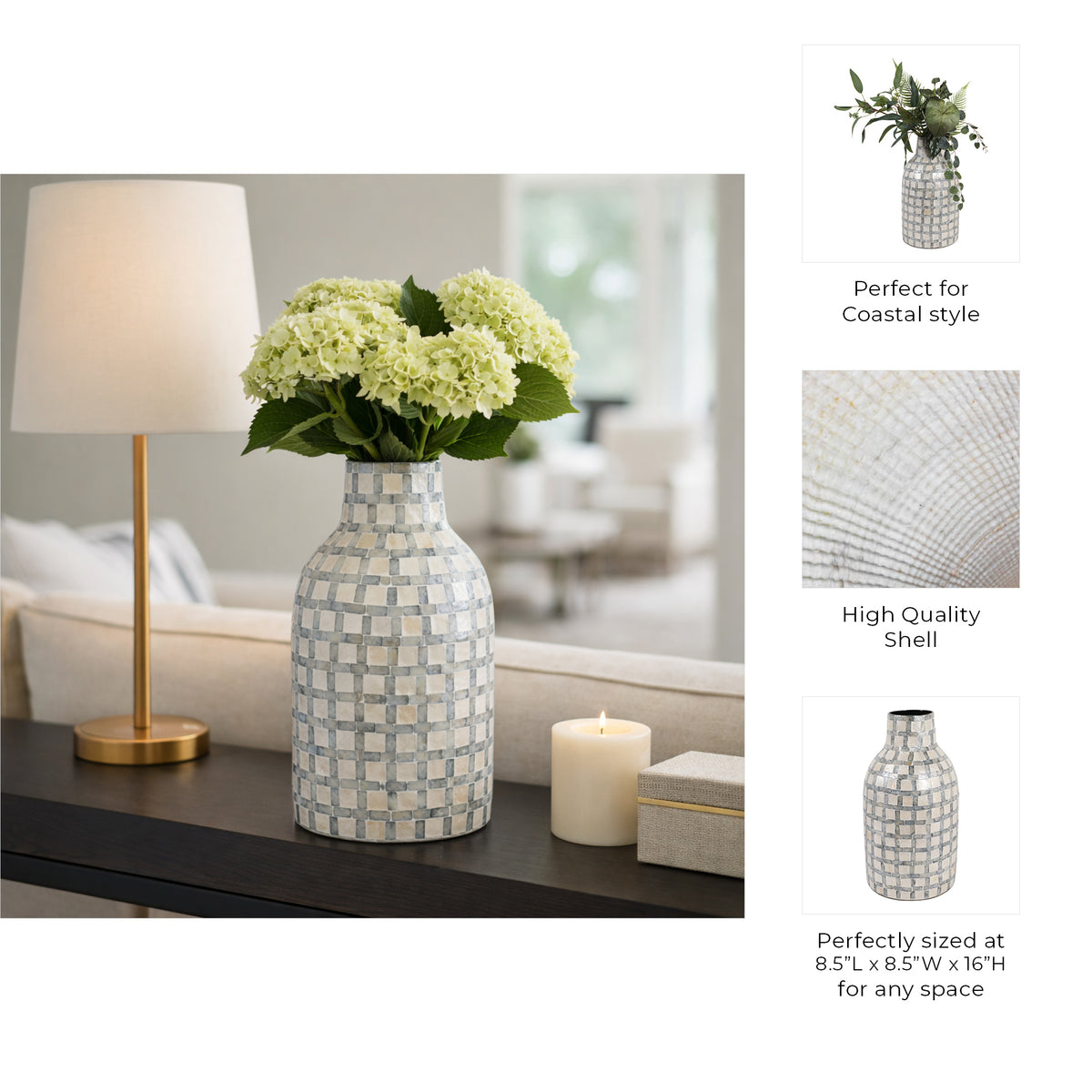 Crannell Multicolor Capiz Plaid Vase