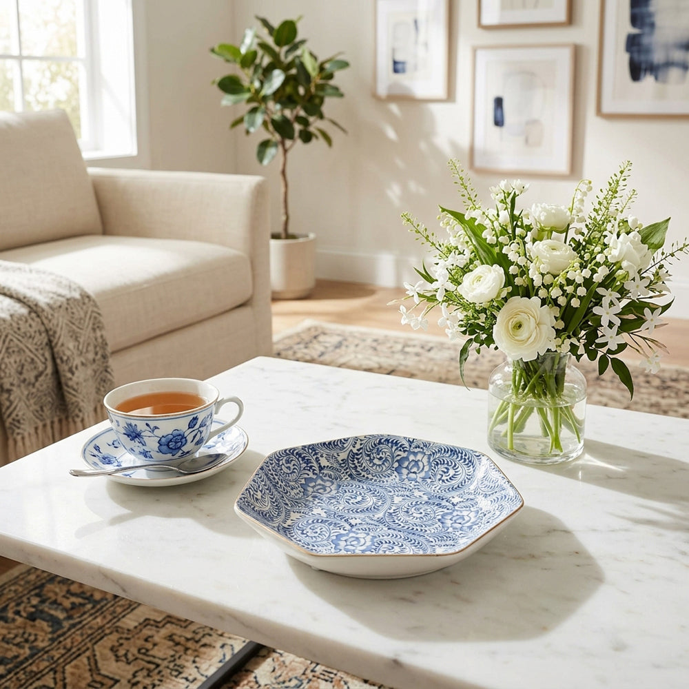 Asylum Blue/White/Gold Decorative Chinoiserie Plate
