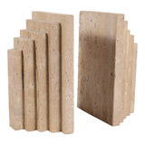 Plymouth Tan/Brown Stepped Travertine Bookends (Set of 2)