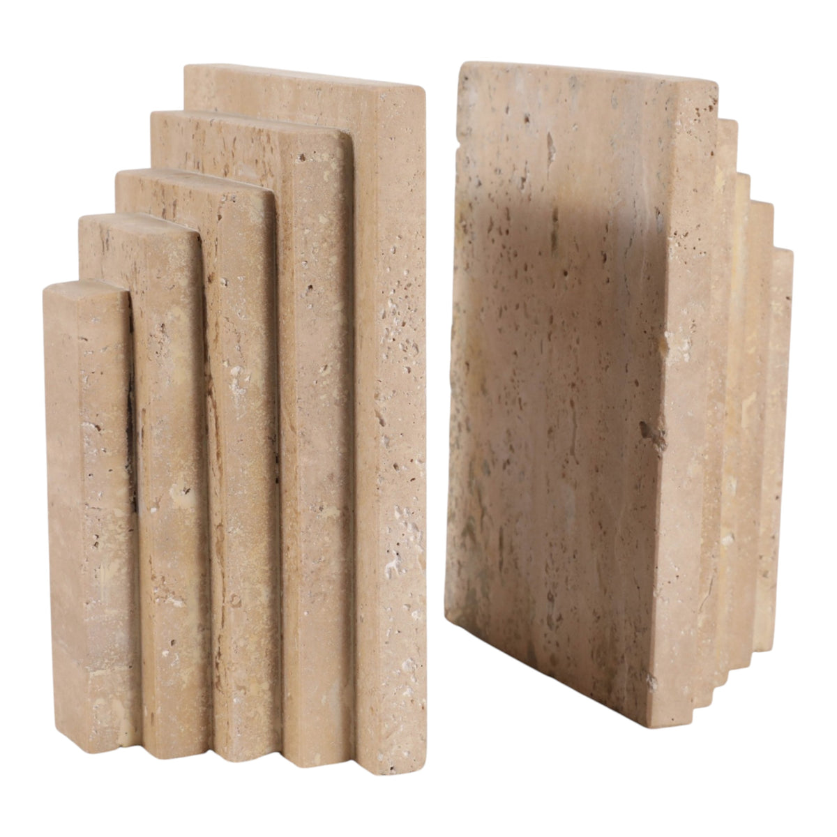Plymouth Tan/Brown Stepped Travertine Bookends (Set of 2)