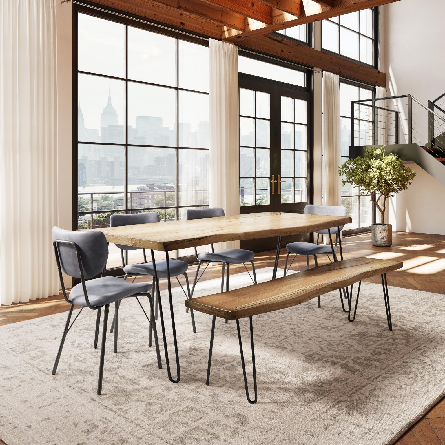 Nature's Edge Natural/Grey 79 Dining Table w/ 4 Owen Chairs and Bench