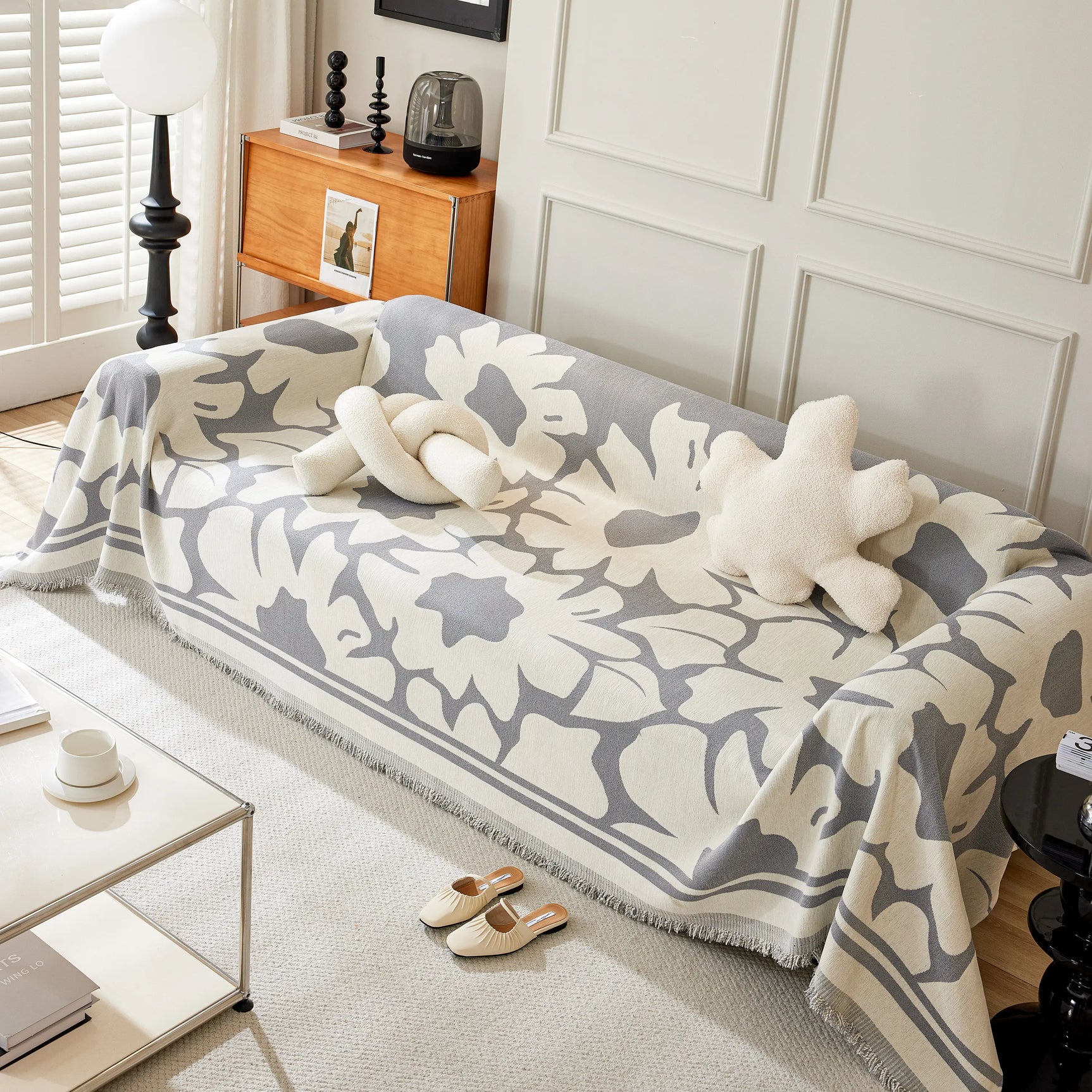 Chenille Floral Soft Thick Reversible Blanket Covers for Couch, Couch Protector Blanket Cover Sofa
