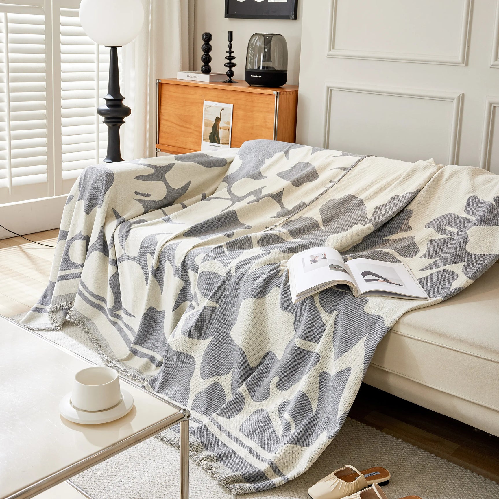 Chenille Floral Soft Thick Reversible Blanket Covers for Couch, Couch Protector Blanket Cover Sofa
