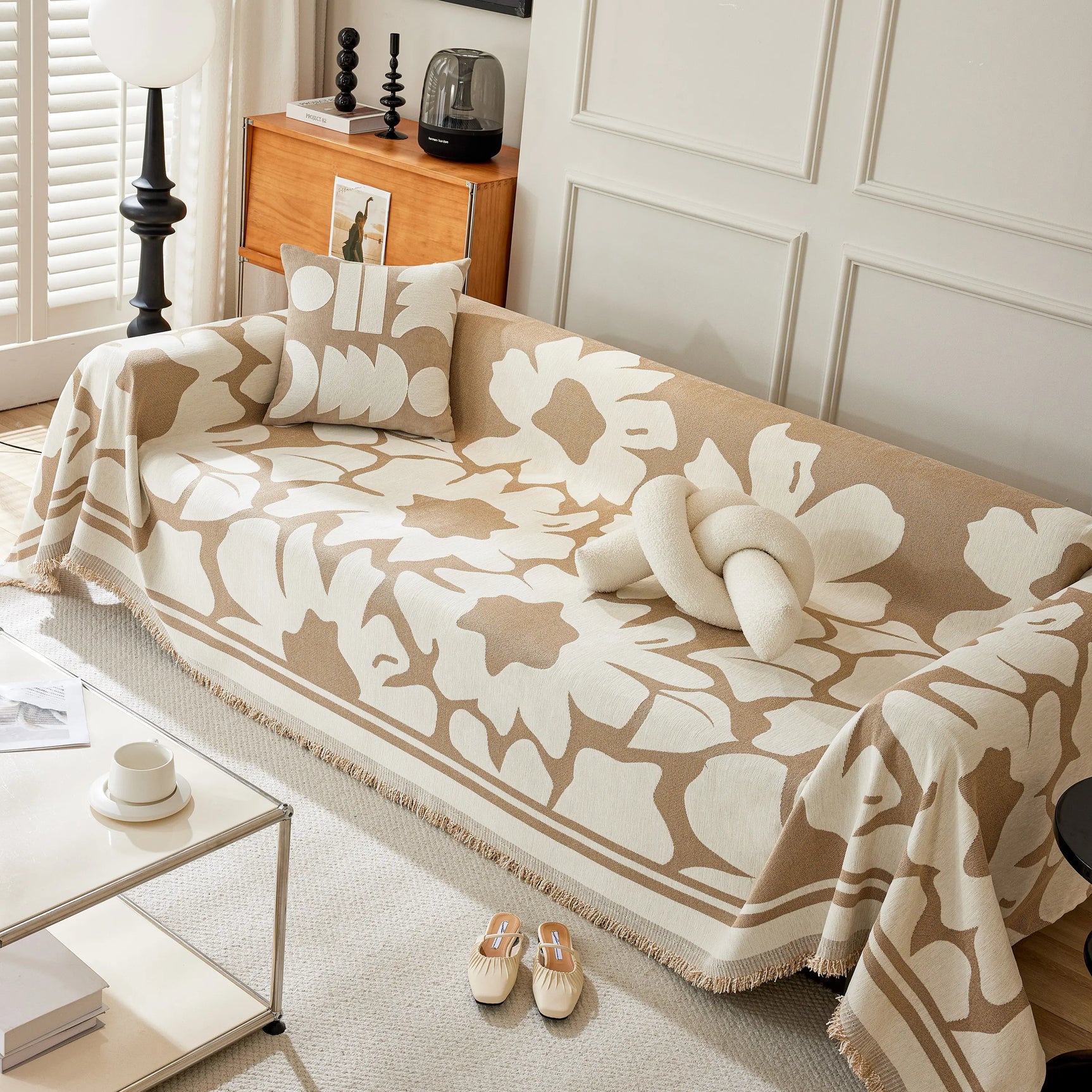 Chenille Floral Soft Thick Reversible Blanket Covers for Couch, Couch Protector Blanket Cover Sofa