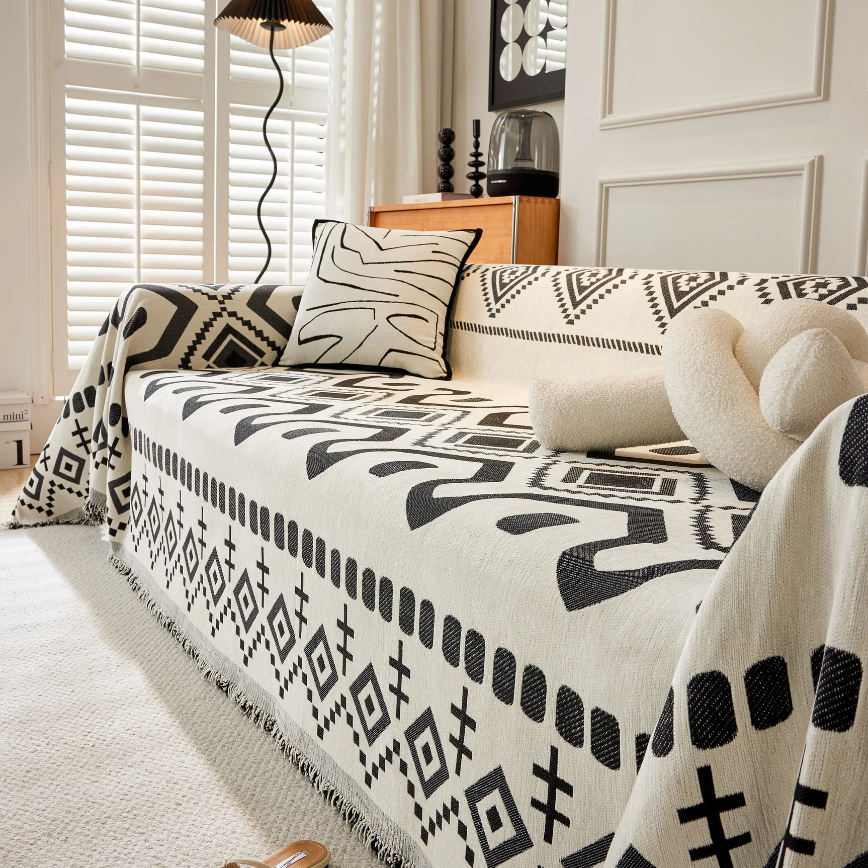Boho Geometric Chenille Throw Sofa Cover Soft Textured Decorative Couch Blanket