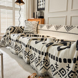 Boho Geometric Chenille Throw Sofa Cover Soft Textured Decorative Couch Blanket