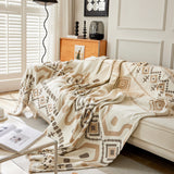 Boho Geometric Chenille Throw Sofa Cover Soft Textured Decorative Couch Blanket