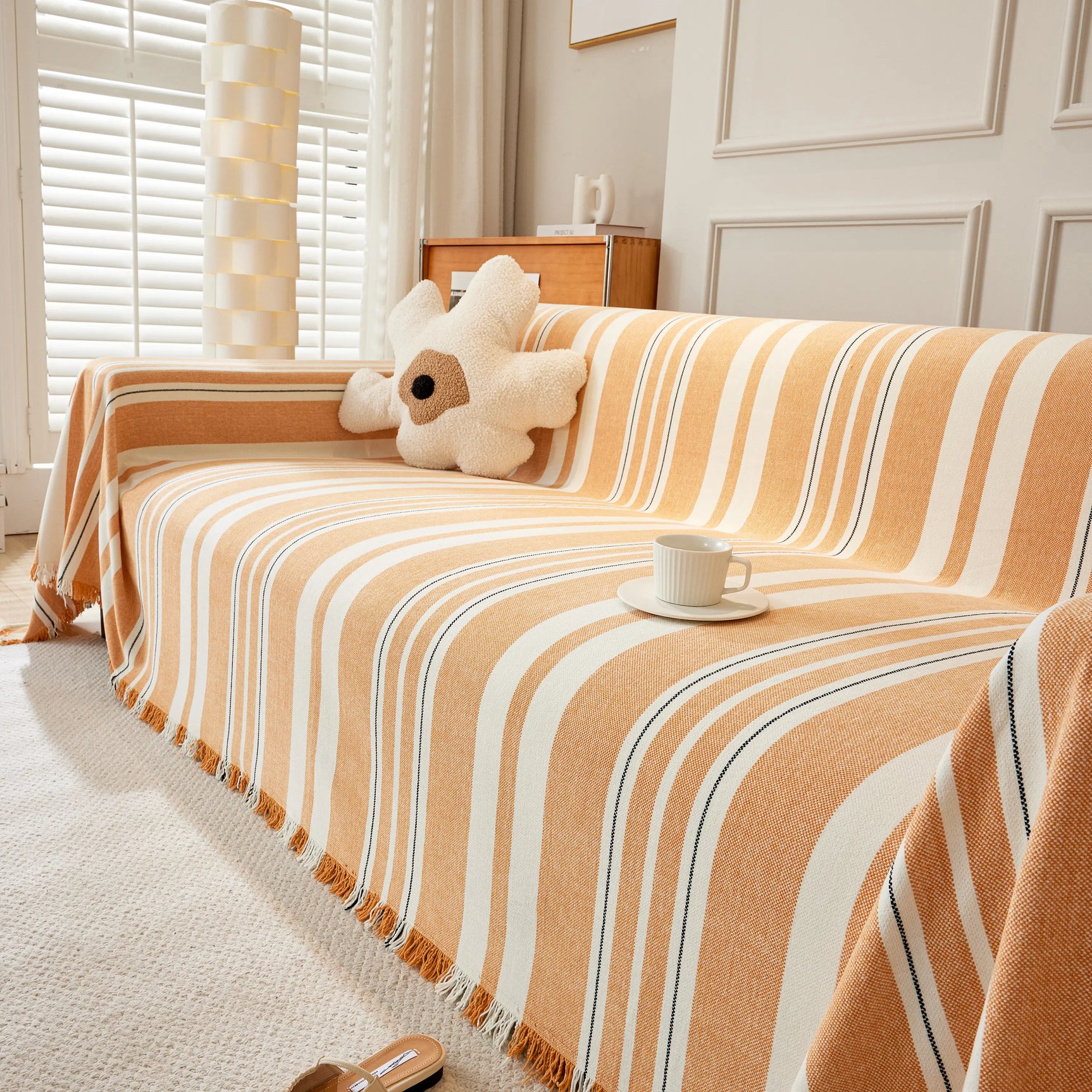 Striped Chenille Sofa Slipcover Throw, Soft Thick Washable Couch Cover Blanket
