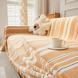 Striped Chenille Sofa Slipcover Throw, Soft Thick Washable Couch Cover Blanket