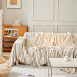 Striped Chenille Sofa Slipcover Throw, Soft Thick Washable Couch Cover Blanket