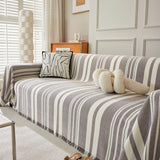 Striped Chenille Sofa Slipcover Throw, Soft Thick Washable Couch Cover Blanket