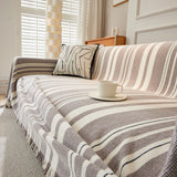 Striped Chenille Sofa Slipcover Throw, Soft Thick Washable Couch Cover Blanket
