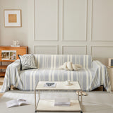 Striped Chenille Sofa Slipcover Throw, Soft Thick Washable Couch Cover Blanket