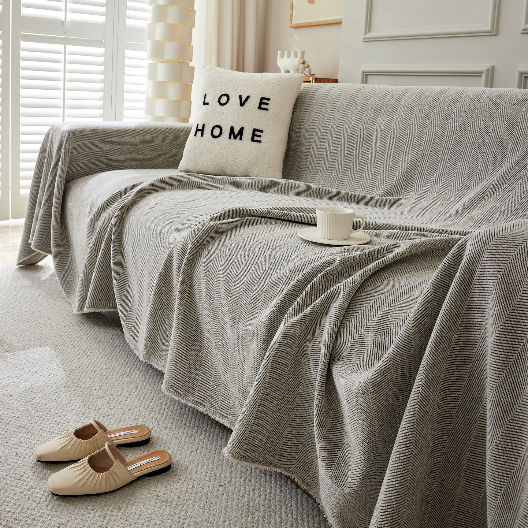 Herringbone Oversized Chenille Couch Throw Cover Sofa Slipcovers Couch Covers for Sectional Couches
