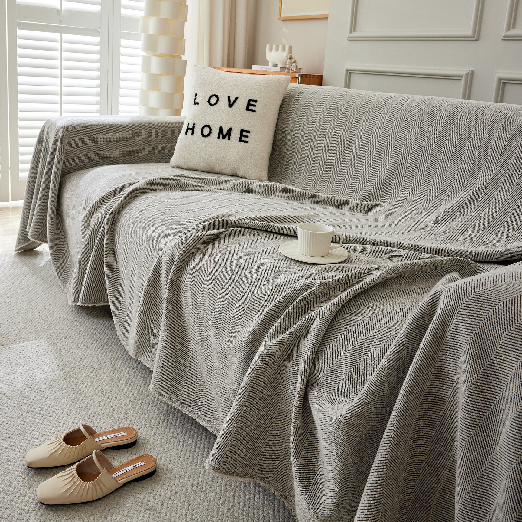 Herringbone Oversized Chenille Couch Throw Cover Sofa Slipcovers Couch Covers for Sectional Couches