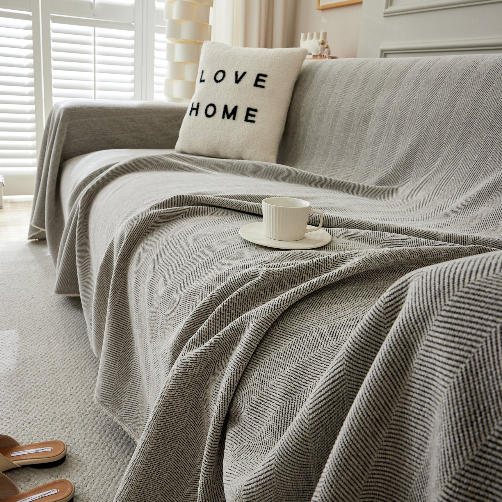 Herringbone Oversized Chenille Couch Throw Cover Sofa Slipcovers Couch Covers for Sectional Couches