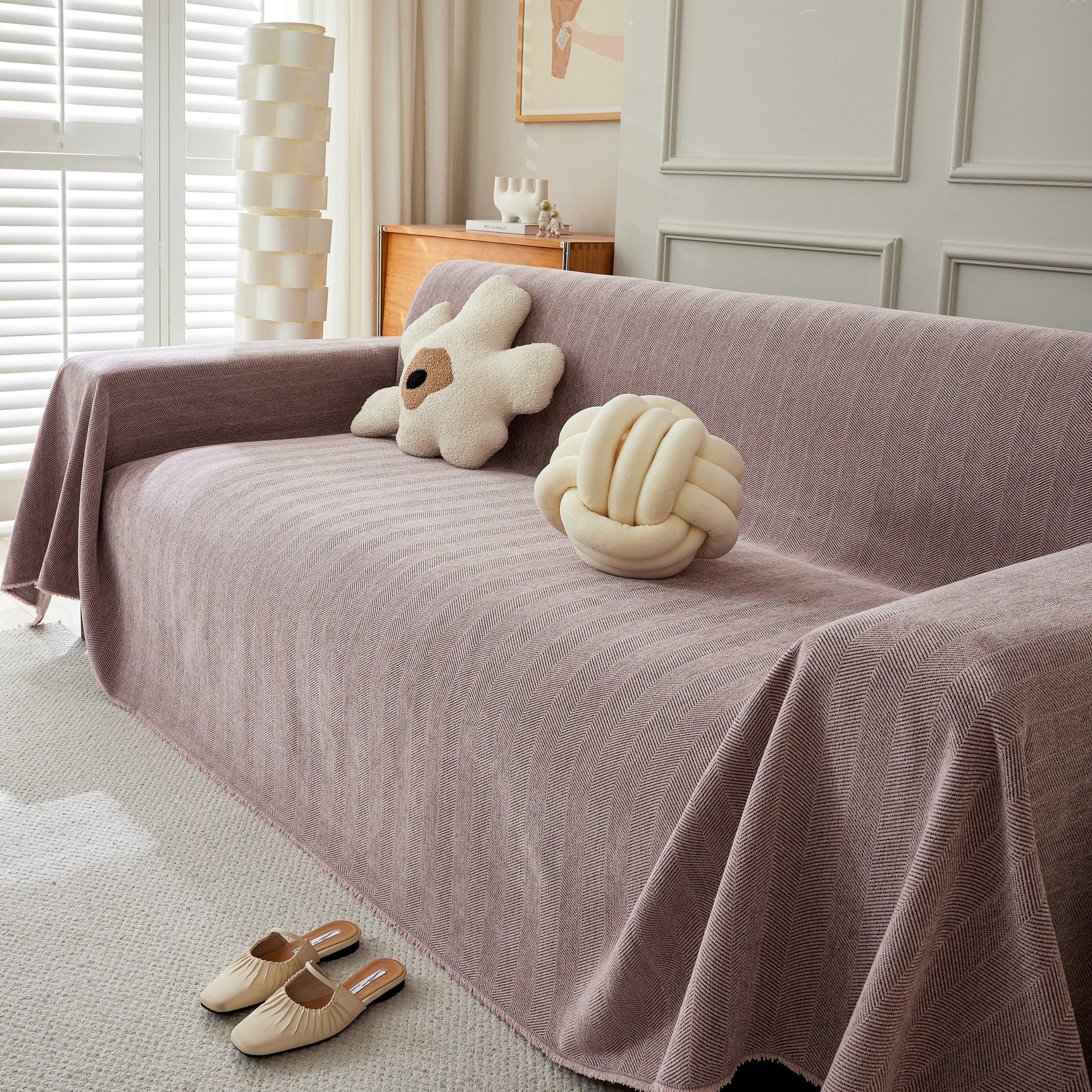 Herringbone Oversized Chenille Couch Throw Cover Sofa Slipcovers Couch Covers for Sectional Couches