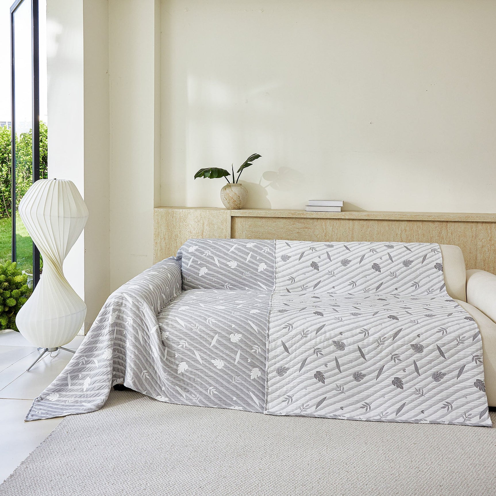Soft Breathable Sofa Cover Blanket,Botanical Embossed Furniture Protector Throw Cover