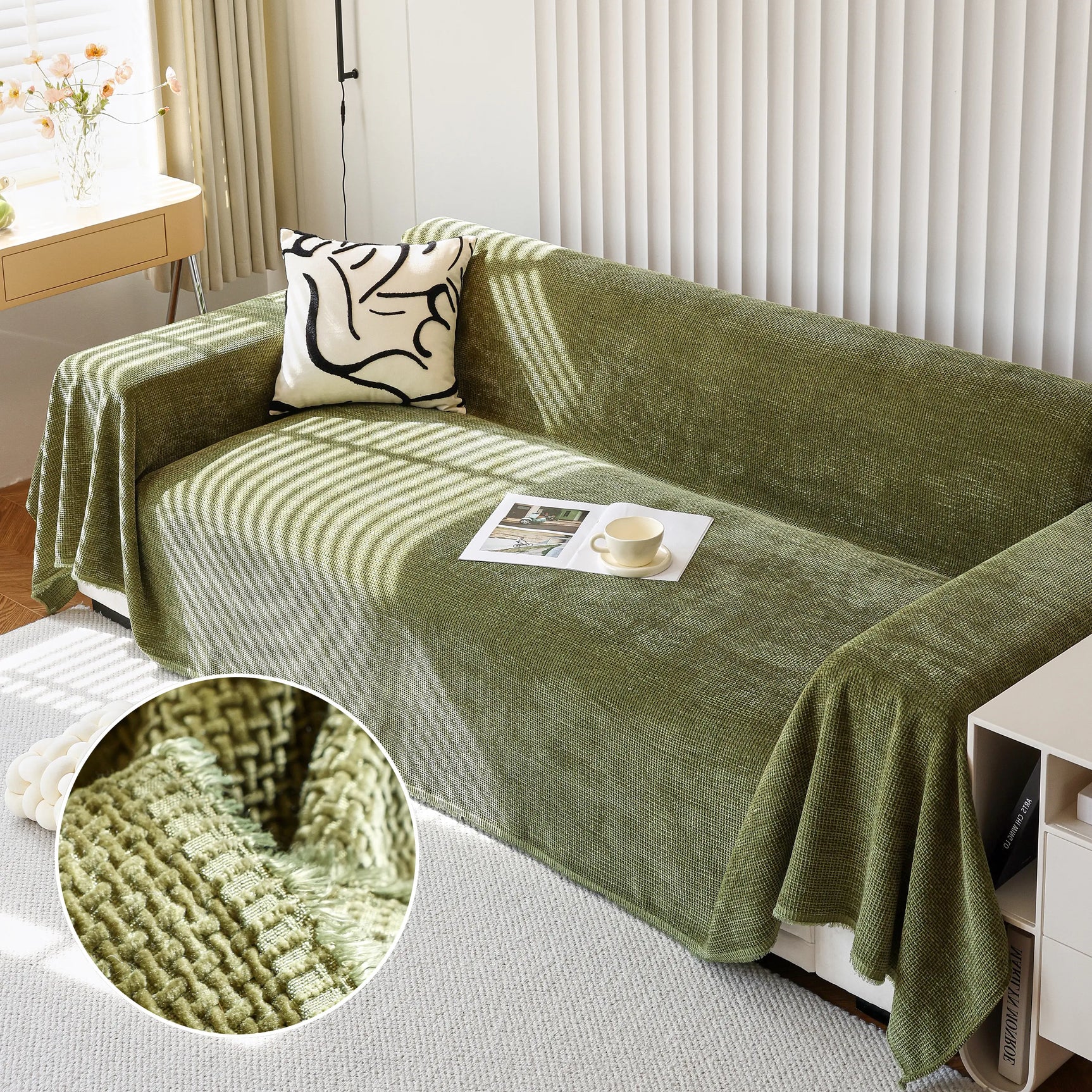 Chenille Thickened Solid Couch Blanket Throws, Reversible Couch Covers for Sectional Couches