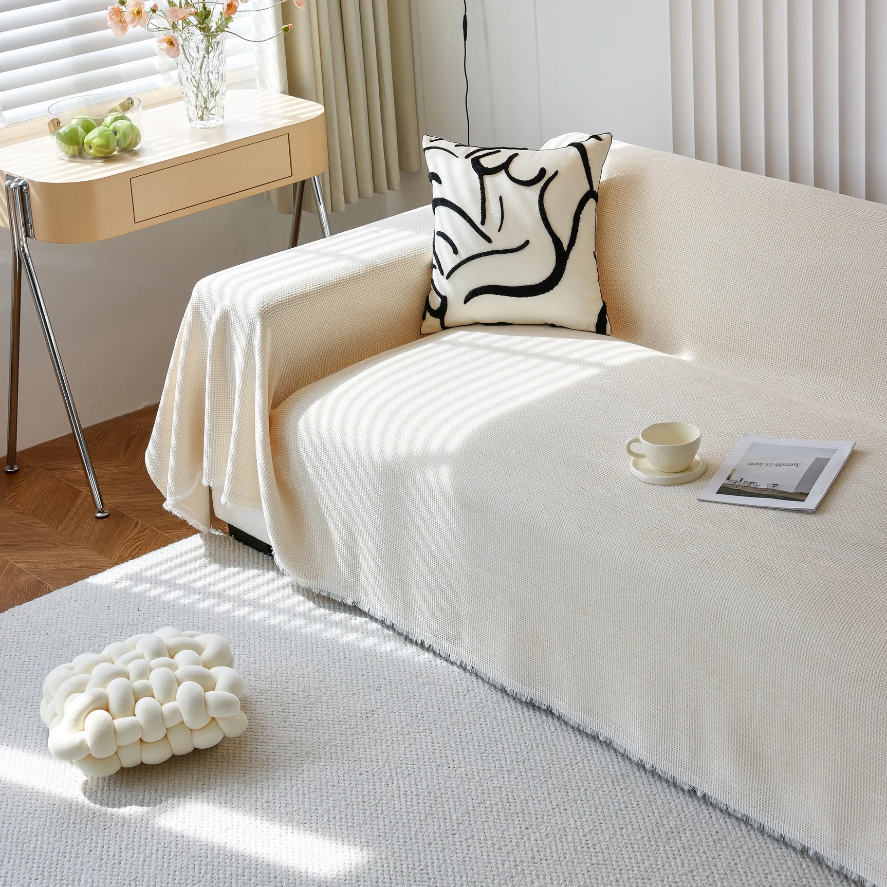 Chenille Thickened Solid Couch Blanket Throws, Reversible Couch Covers for Sectional Couches