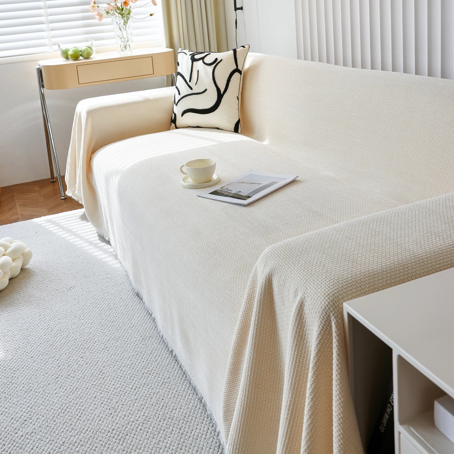 Chenille Thickened Solid Couch Blanket Throws, Reversible Couch Covers for Sectional Couches