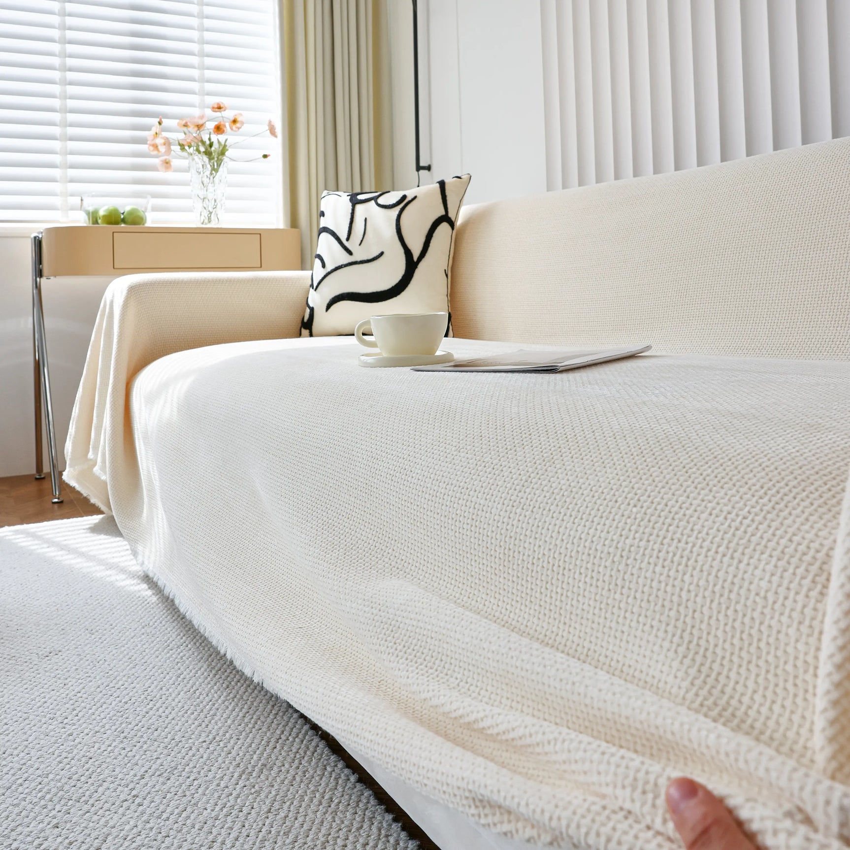 Chenille Thickened Solid Couch Blanket Throws, Reversible Couch Covers for Sectional Couches