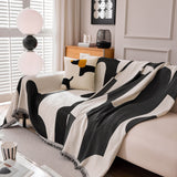 Modern Abstract Chenille Sofa Cover, Large Soft Throw Blanket with Tassels for Couch