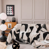 Modern Abstract Chenille Sofa Cover, Large Soft Throw Blanket with Tassels for Couch