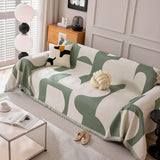 Modern Abstract Chenille Sofa Cover, Large Soft Throw Blanket with Tassels for Couch