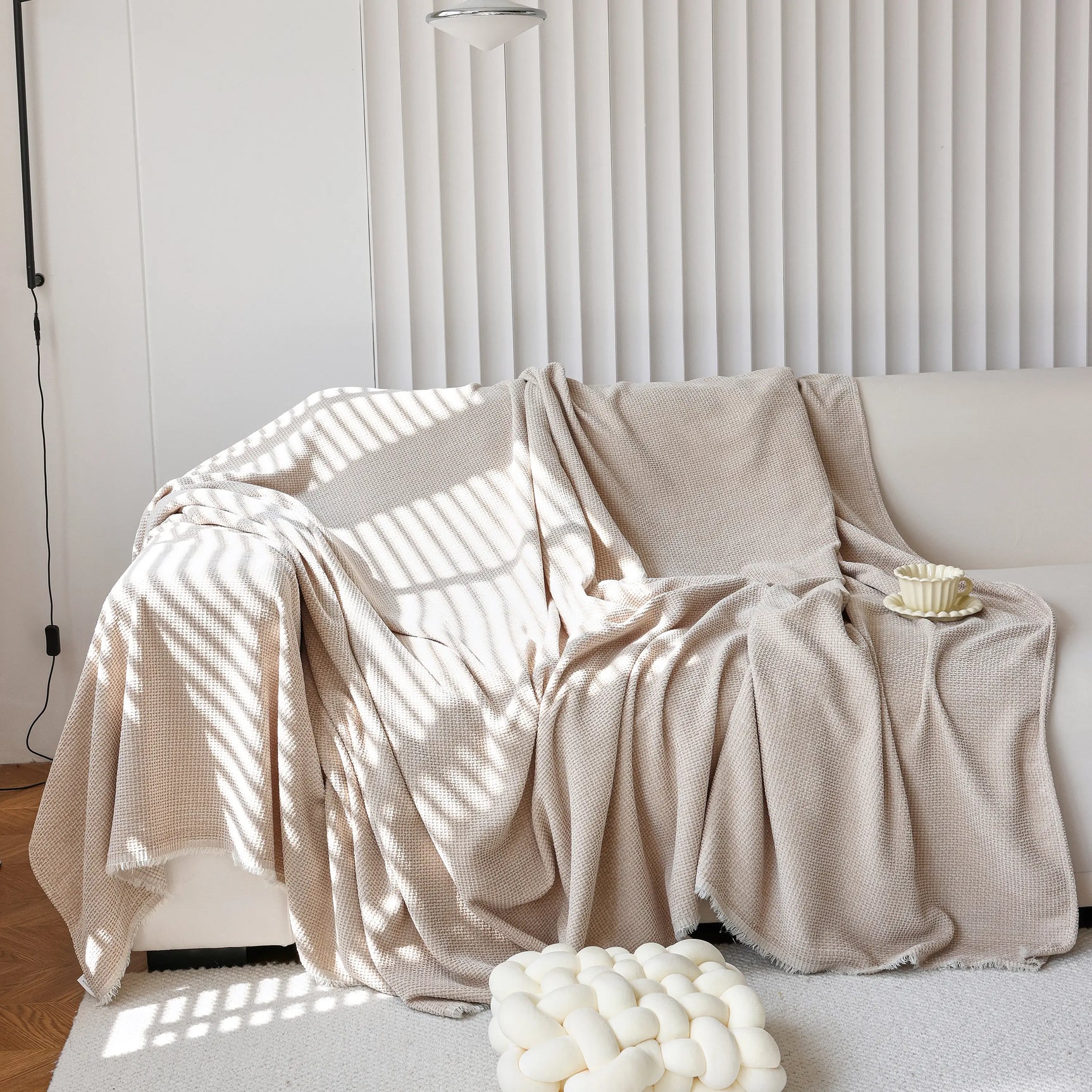 Chenille Thickened Solid Couch Blanket Throws, Reversible Couch Covers for Sectional Couches