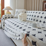 Geometric Jacquard Plush Warm Sofa Couch Cover Coral Fleece Throw Blanket for Couch