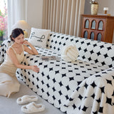 Geometric Jacquard Plush Warm Sofa Couch Cover Coral Fleece Throw Blanket for Couch