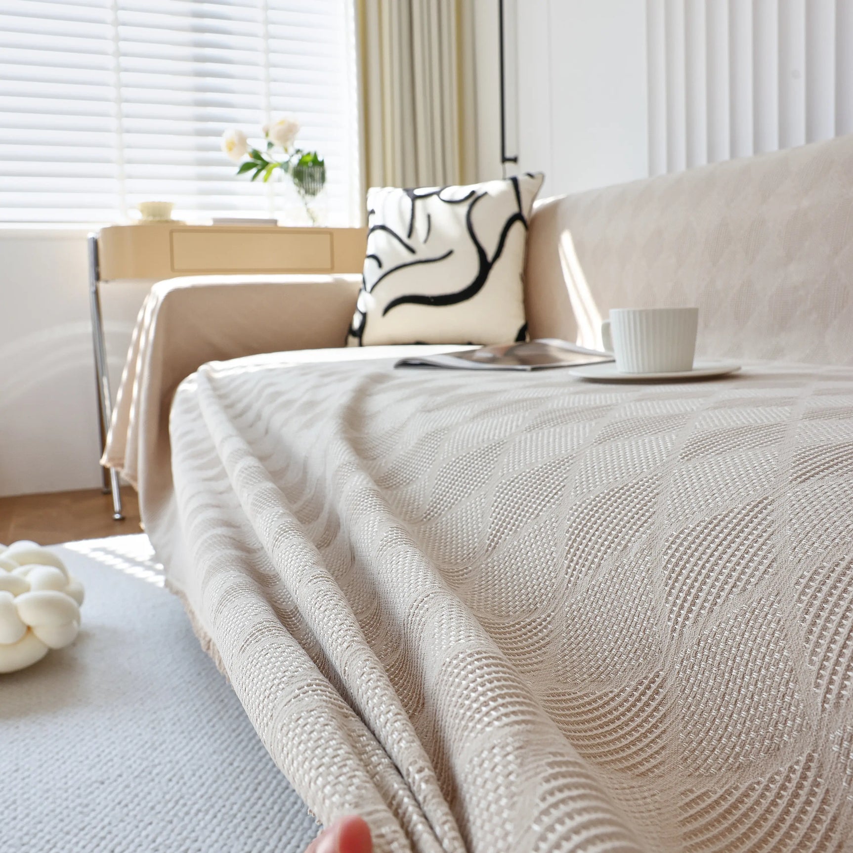 Textured Chenille Sofa Cover Throw, Soft Washable Couch Blanket Protector for Pets