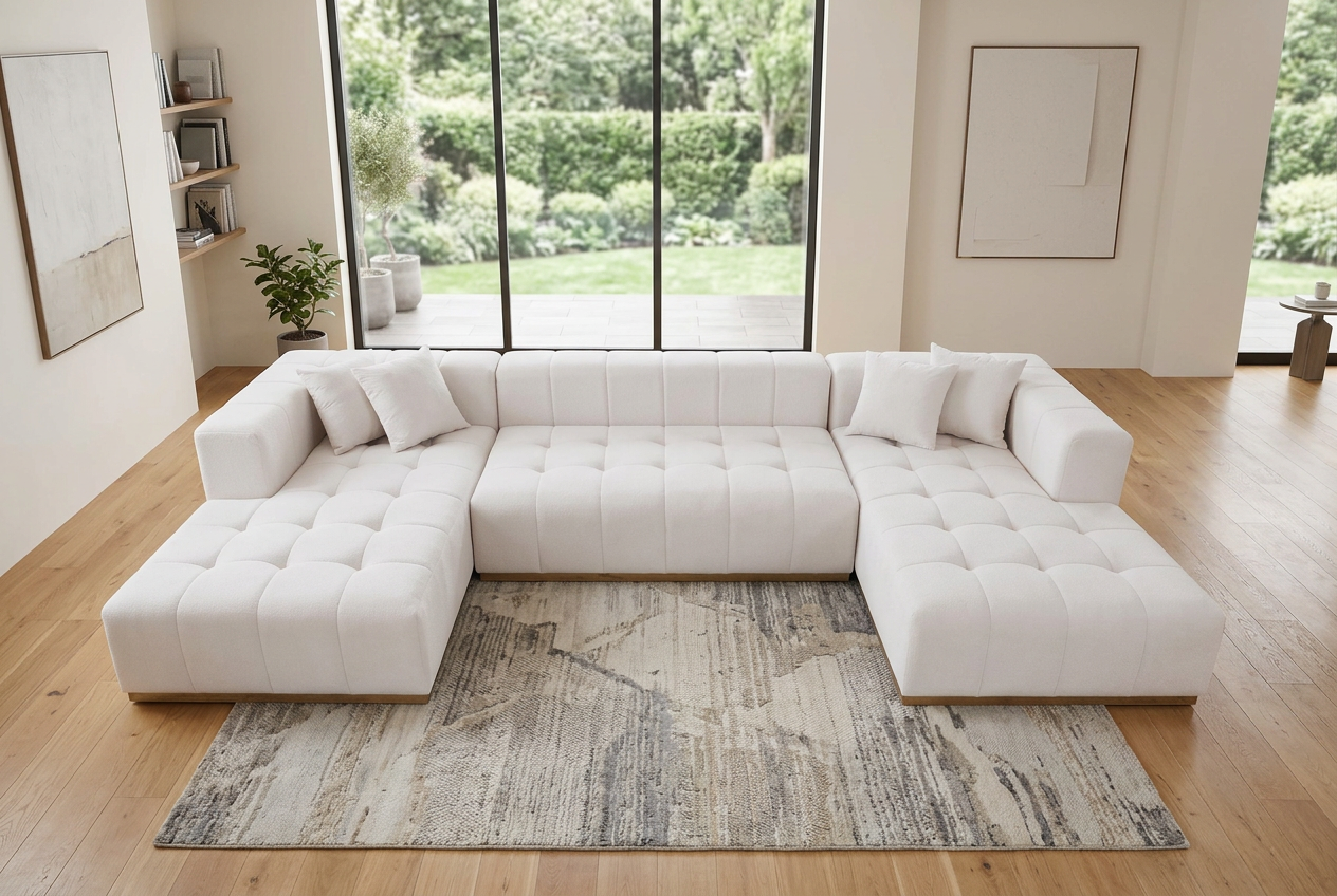 Montecito Ivory Velvet Double Chaise "U" Shape Sectional Sofa - Ornate Home