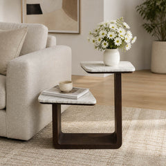 Declezville Brown Marble Side Table with Double Top