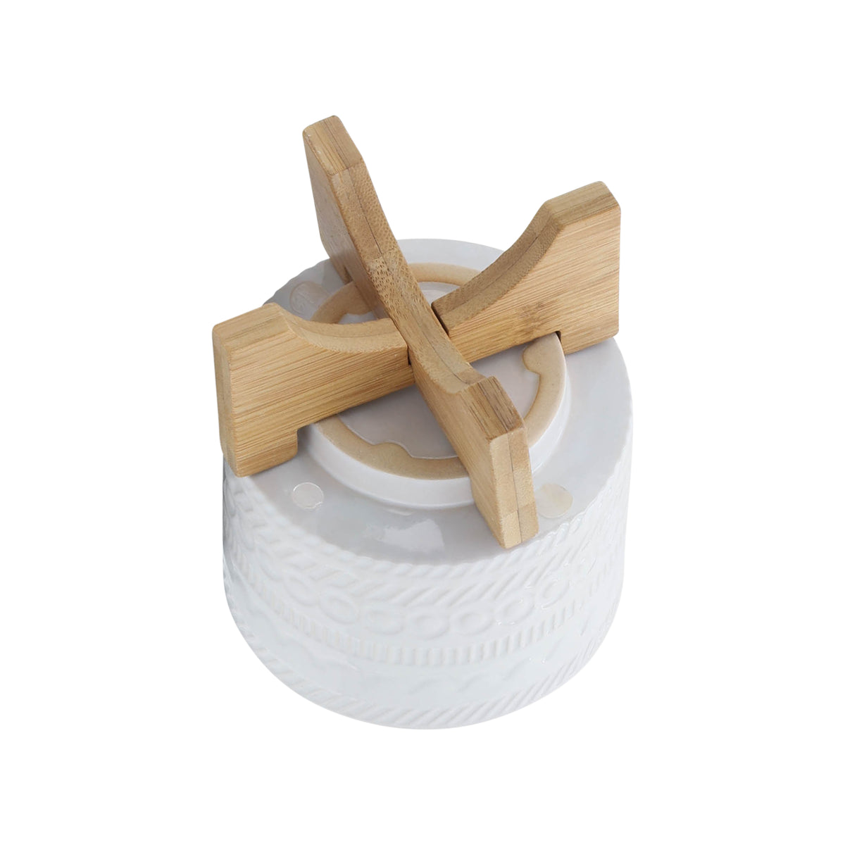 Crest White Tribal Planter with Wood Stand