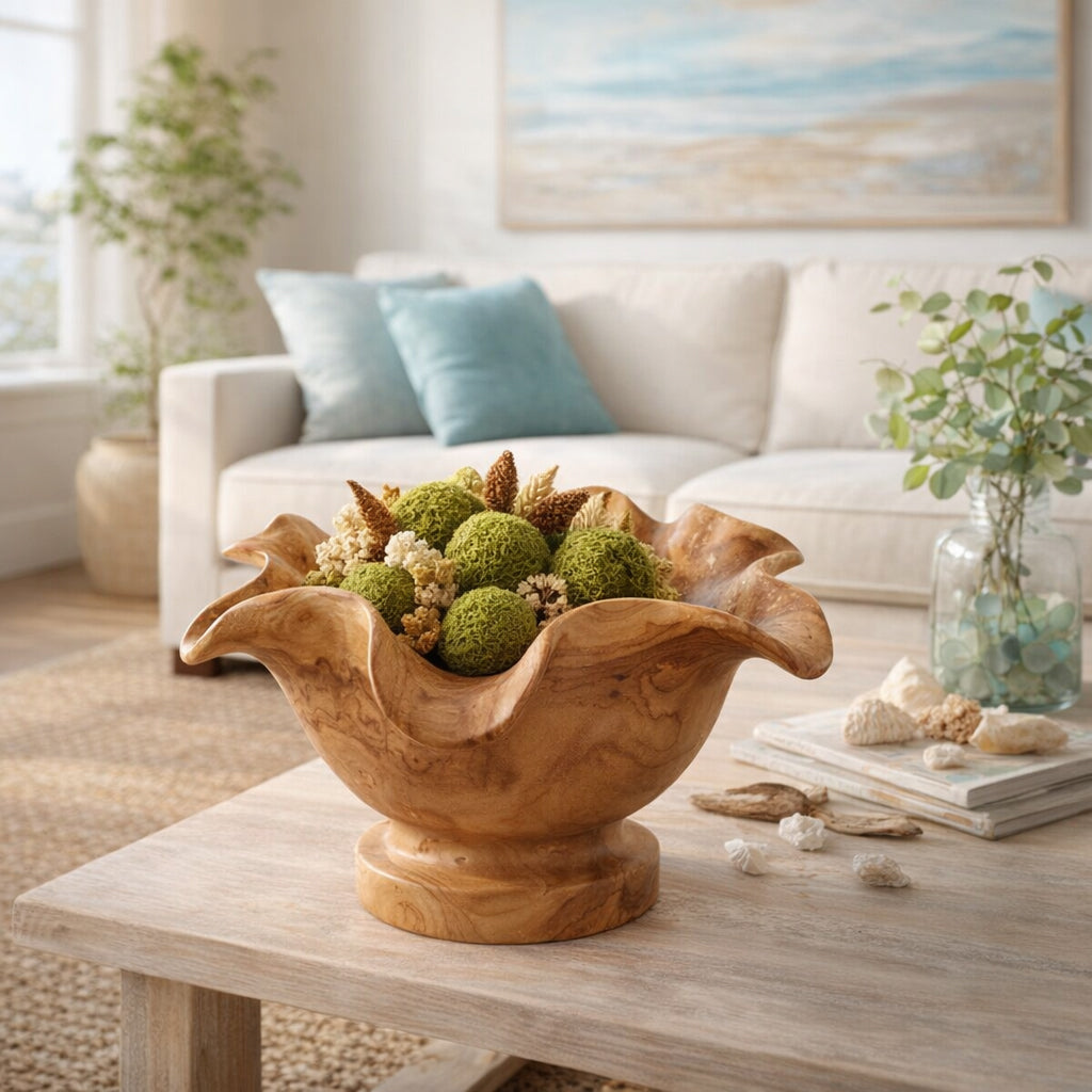 Bowencliff Natural Organic Mungur Wood Bowl on Pedestal