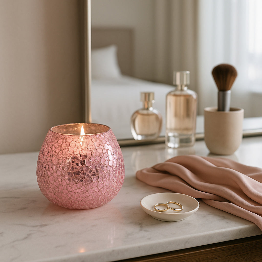 Bodfish Pink Glass Crackled Scented Candle