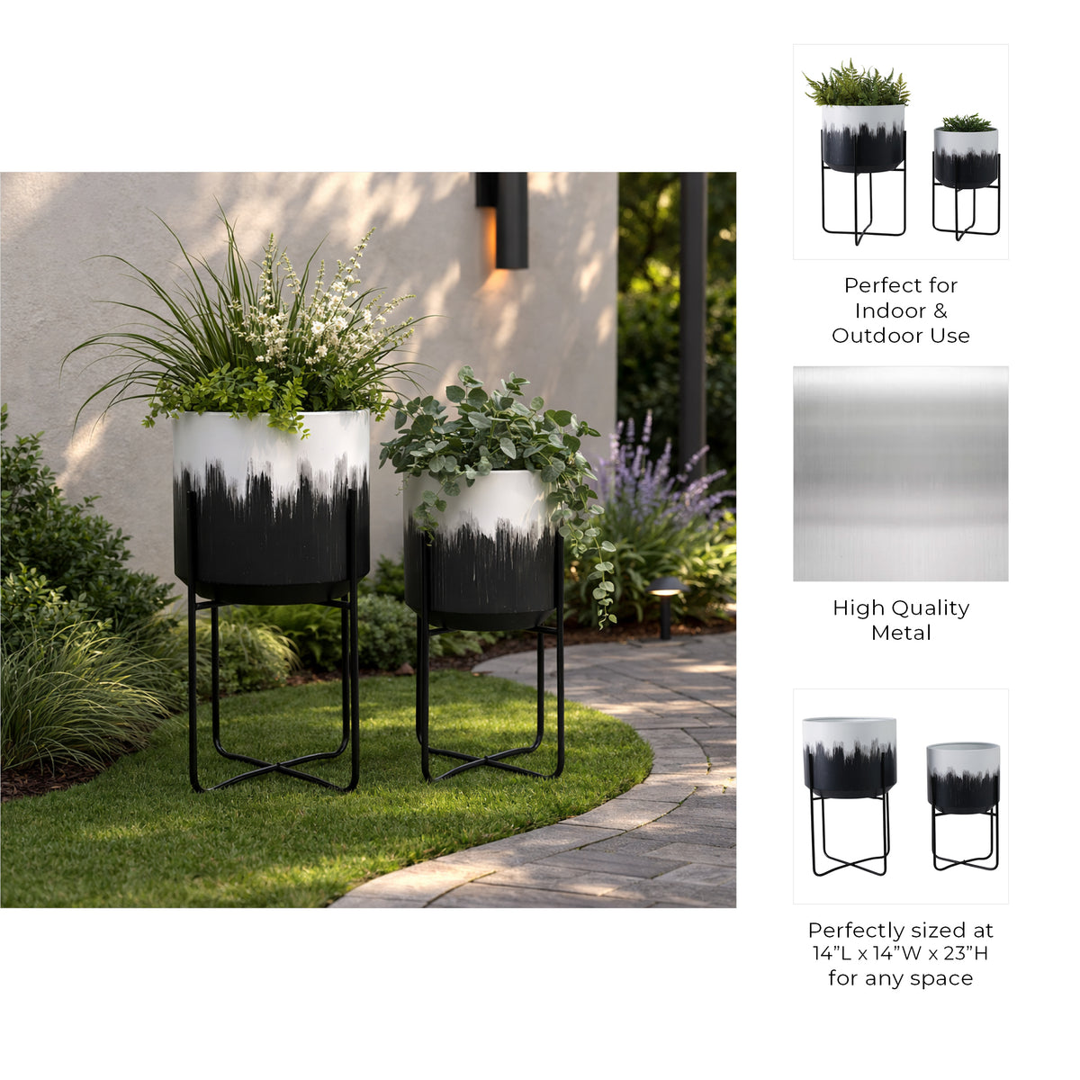 Nicoleham White/Gray/Black Planters (Set of 2)
