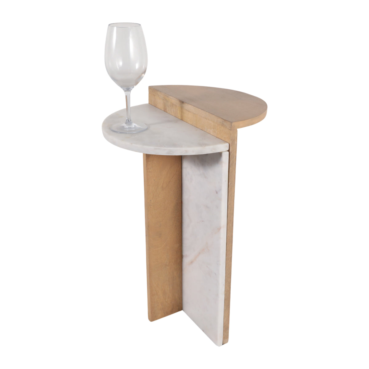 Plumas White/Natural Wood and Marble Combo Accent Table